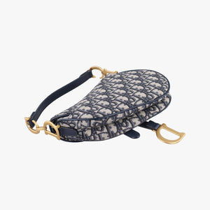 Pre-owned Christian Dior Saddle Navy Jacquard × Leather  handbag | stylenewstar