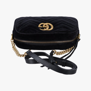 Pre-owned Gucci GG Marmont Black velour 447632 shoulderbag | stylenewstar