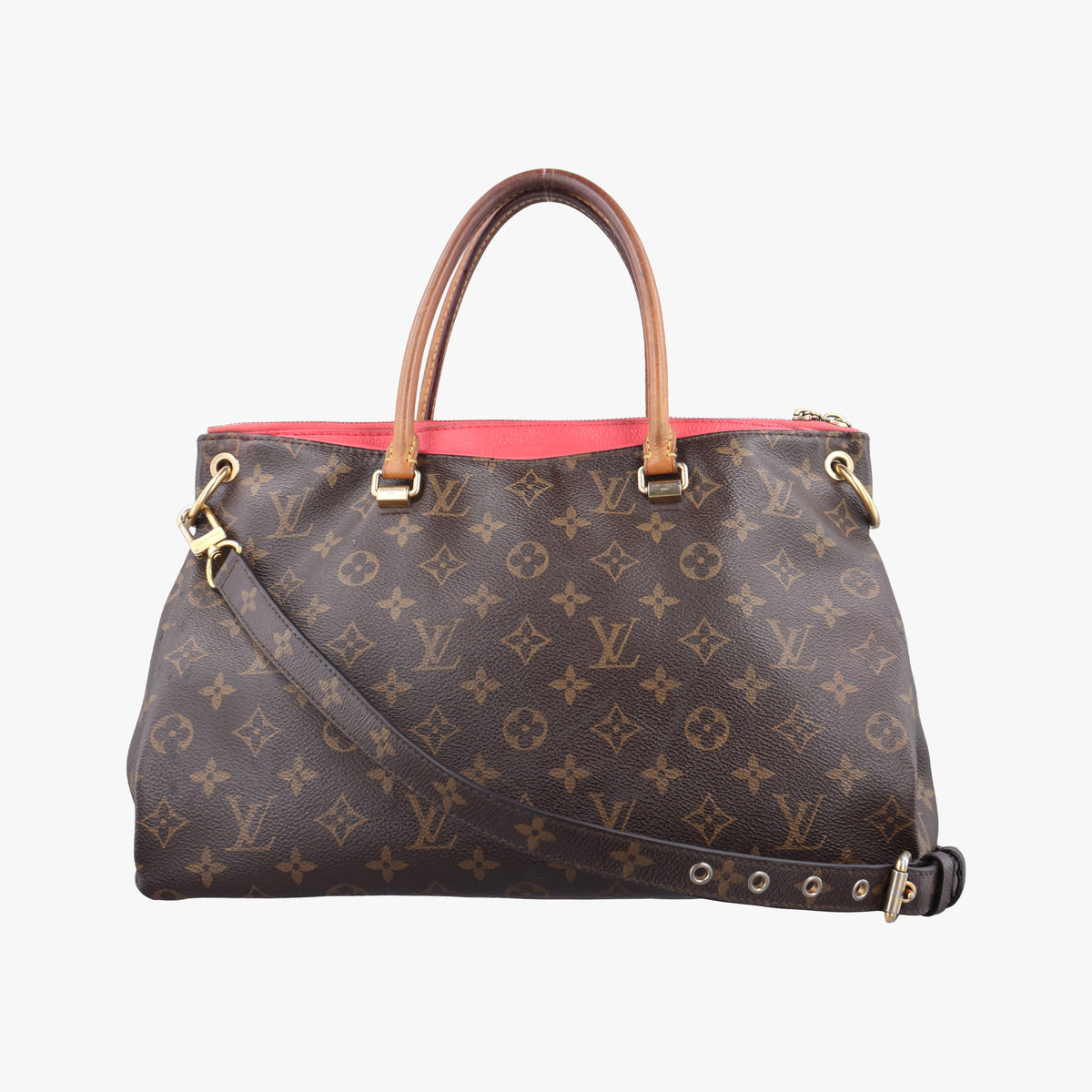 Pre-owned Louis Vuitton PALLAS Brown×CERISE Monogram Canvas×calf leather M41175 shoulderbag | stylenewstar