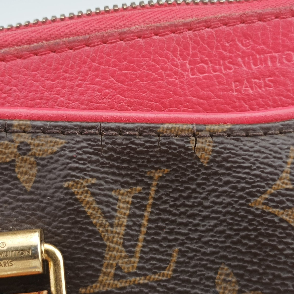Pre-owned Louis Vuitton PALLAS Brown×CERISE Monogram Canvas×calf leather M41175 shoulderbag | stylenewstar