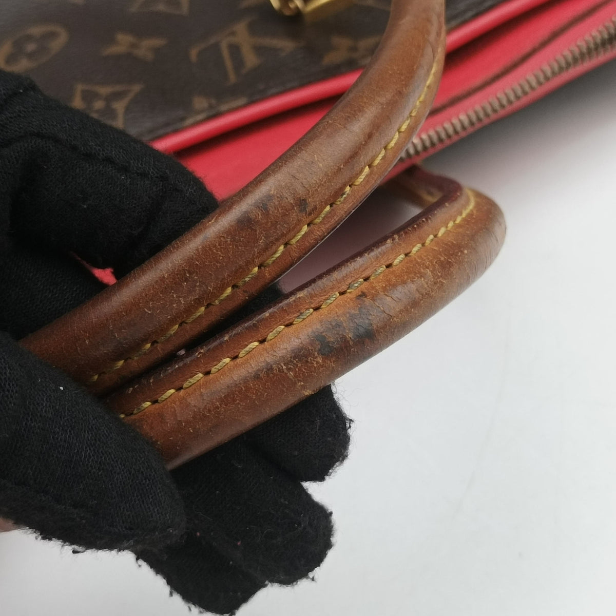 Pre-owned Louis Vuitton PALLAS Brown×CERISE Monogram Canvas×calf leather M41175 shoulderbag | stylenewstar