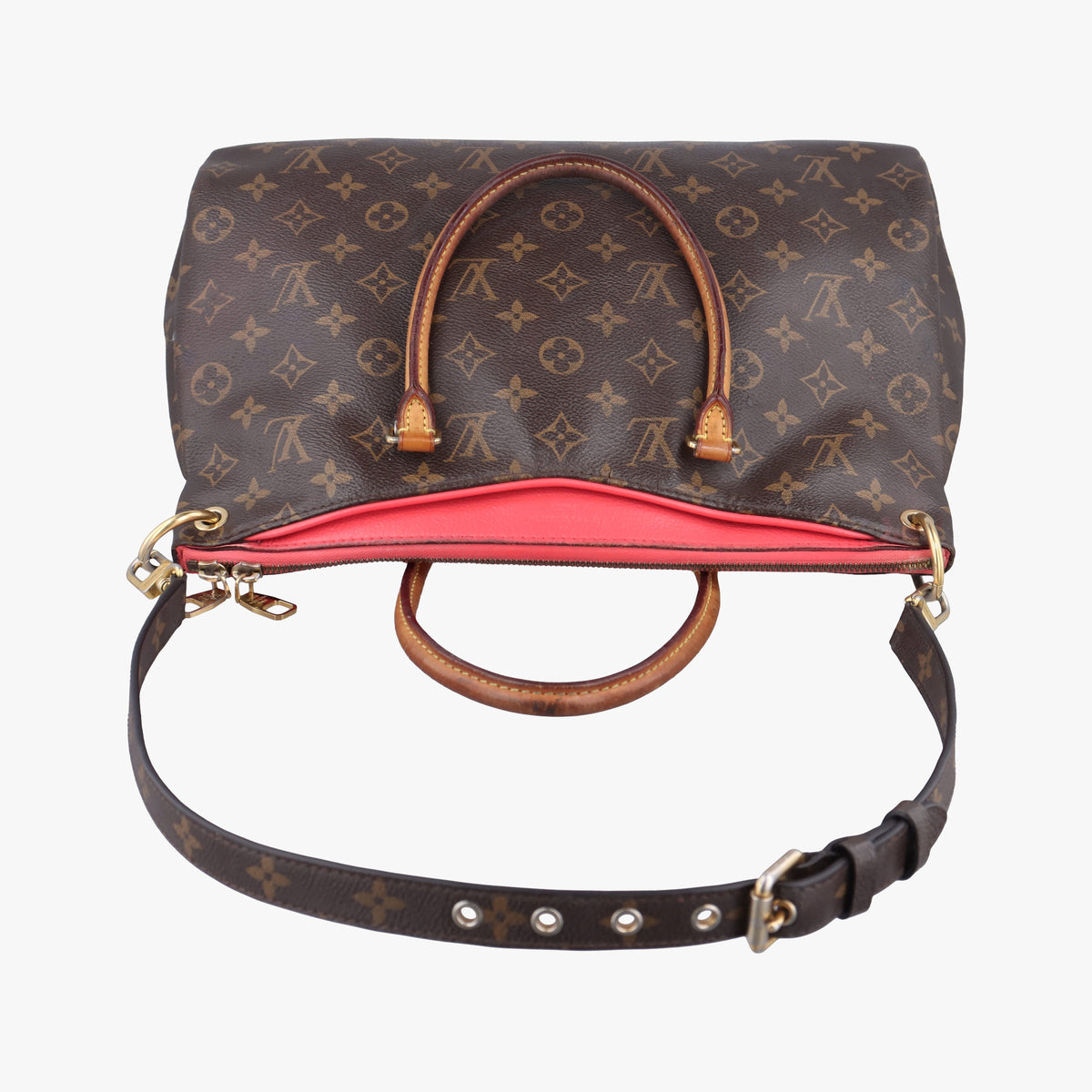 Pre-owned Louis Vuitton PALLAS Brown×CERISE Monogram Canvas×calf leather M41175 shoulderbag | stylenewstar