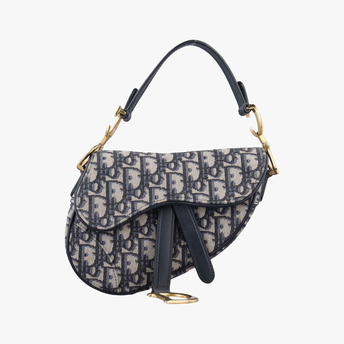 Pre-owned Christian Dior Saddle Navy Jacquard × Leather  handbag | stylenewstar
