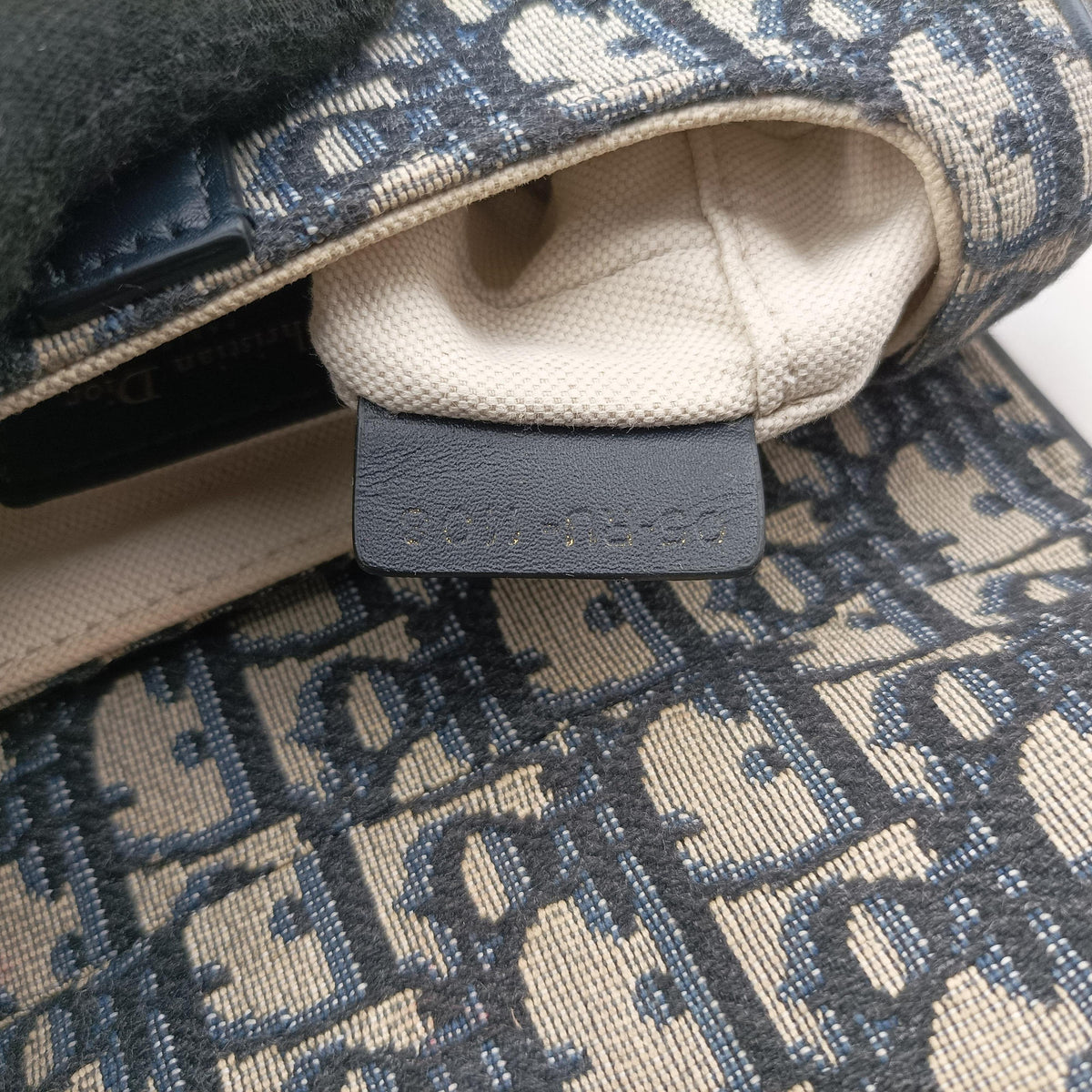 Pre-owned Christian Dior Saddle Navy Jacquard × Leather  handbag | stylenewstar