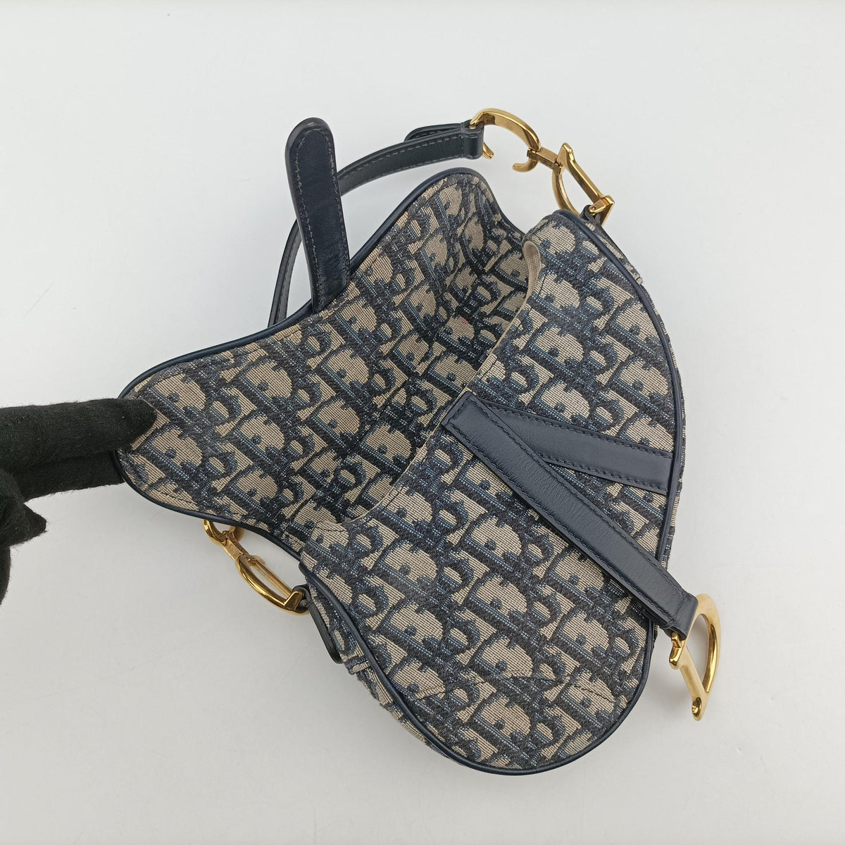 Pre-owned Christian Dior Saddle Navy Jacquard × Leather  handbag | stylenewstar
