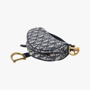 Pre-owned Christian Dior Saddle Navy Jacquard × Leather  handbag | stylenewstar