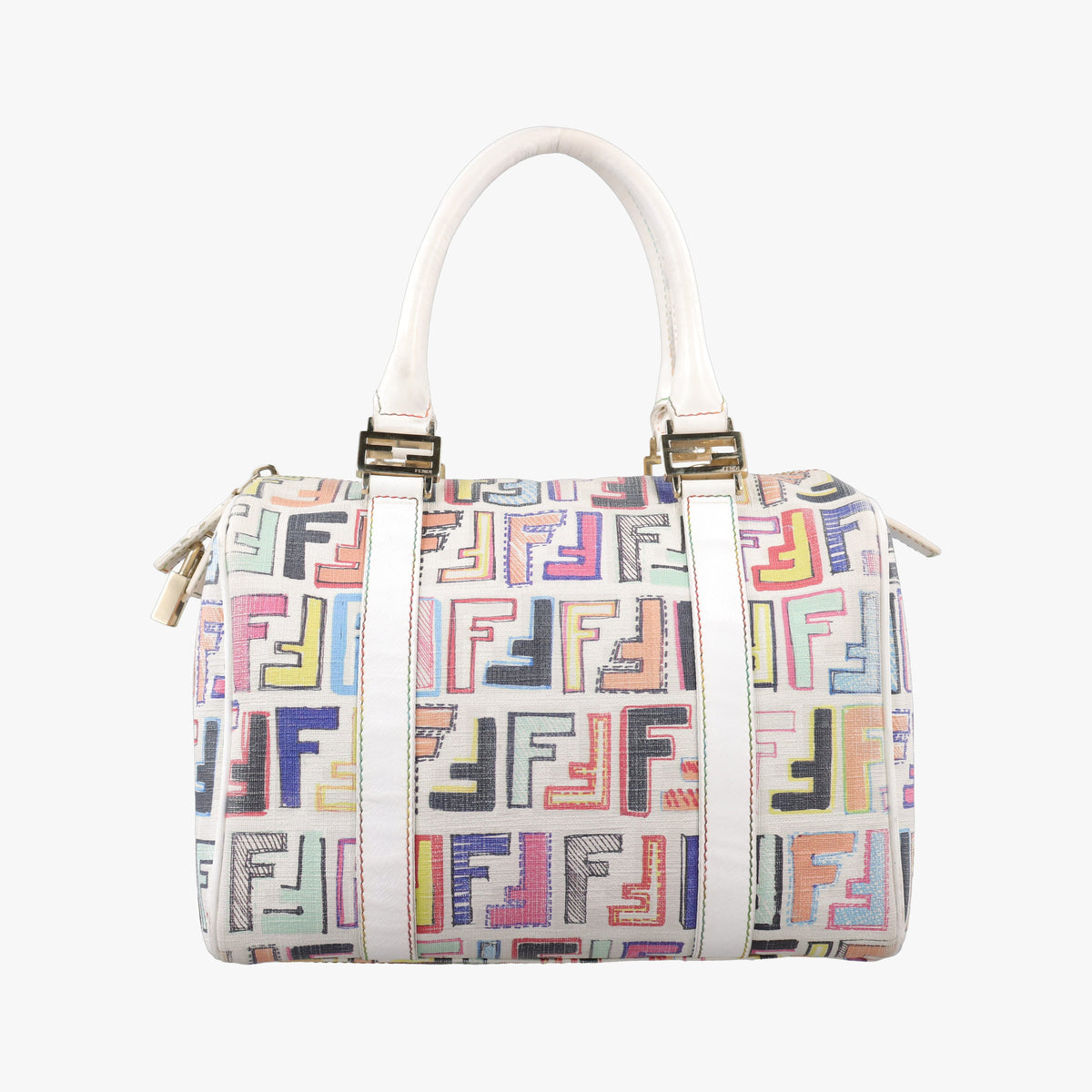Vintage Fendi Zucca Boston White x Multicolor PVC coated canvas 8BL068 handbag | stylenewstar