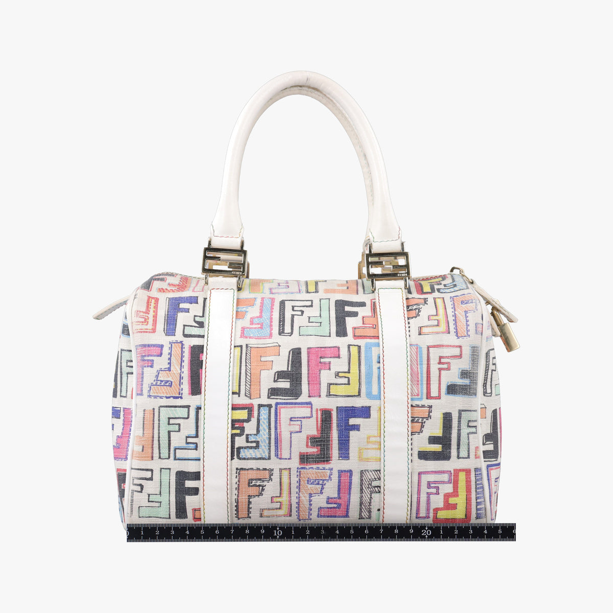 Vintage Fendi Zucca Boston White x Multicolor PVC coated canvas 8BL068 handbag | stylenewstar