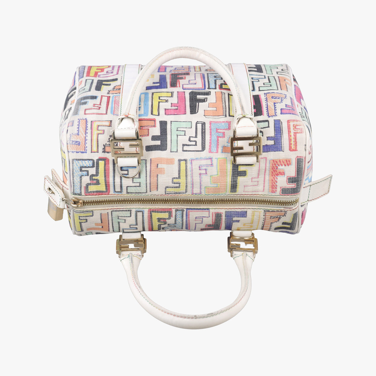 Vintage Fendi Zucca Boston White x Multicolor PVC coated canvas 8BL068 handbag | stylenewstar