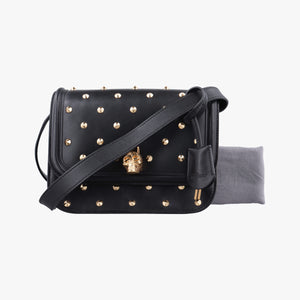 Pre-owned Alexander McQueen Studded Skull Padlock Black Leather  shoulderbag | stylenewstar