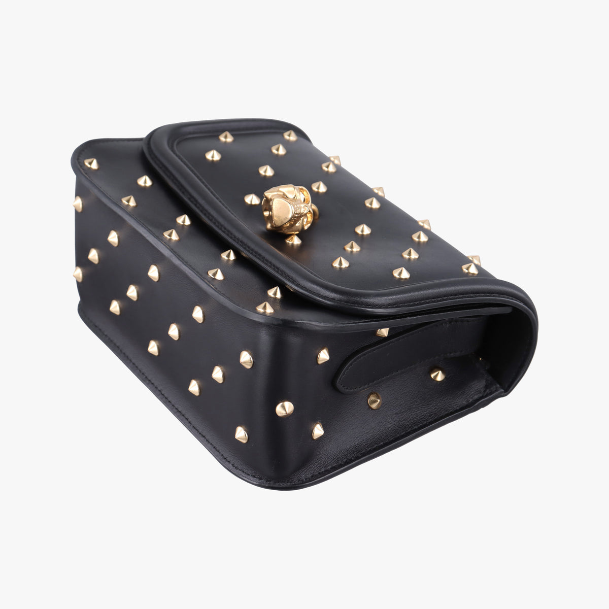 Pre-owned Alexander McQueen Studded Skull Padlock Black Leather  shoulderbag | stylenewstar