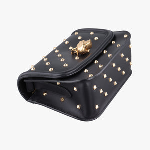Pre-owned Alexander McQueen Studded Skull Padlock Black Leather  shoulderbag | stylenewstar