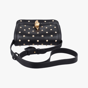 Pre-owned Alexander McQueen Studded Skull Padlock Black Leather  shoulderbag | stylenewstar