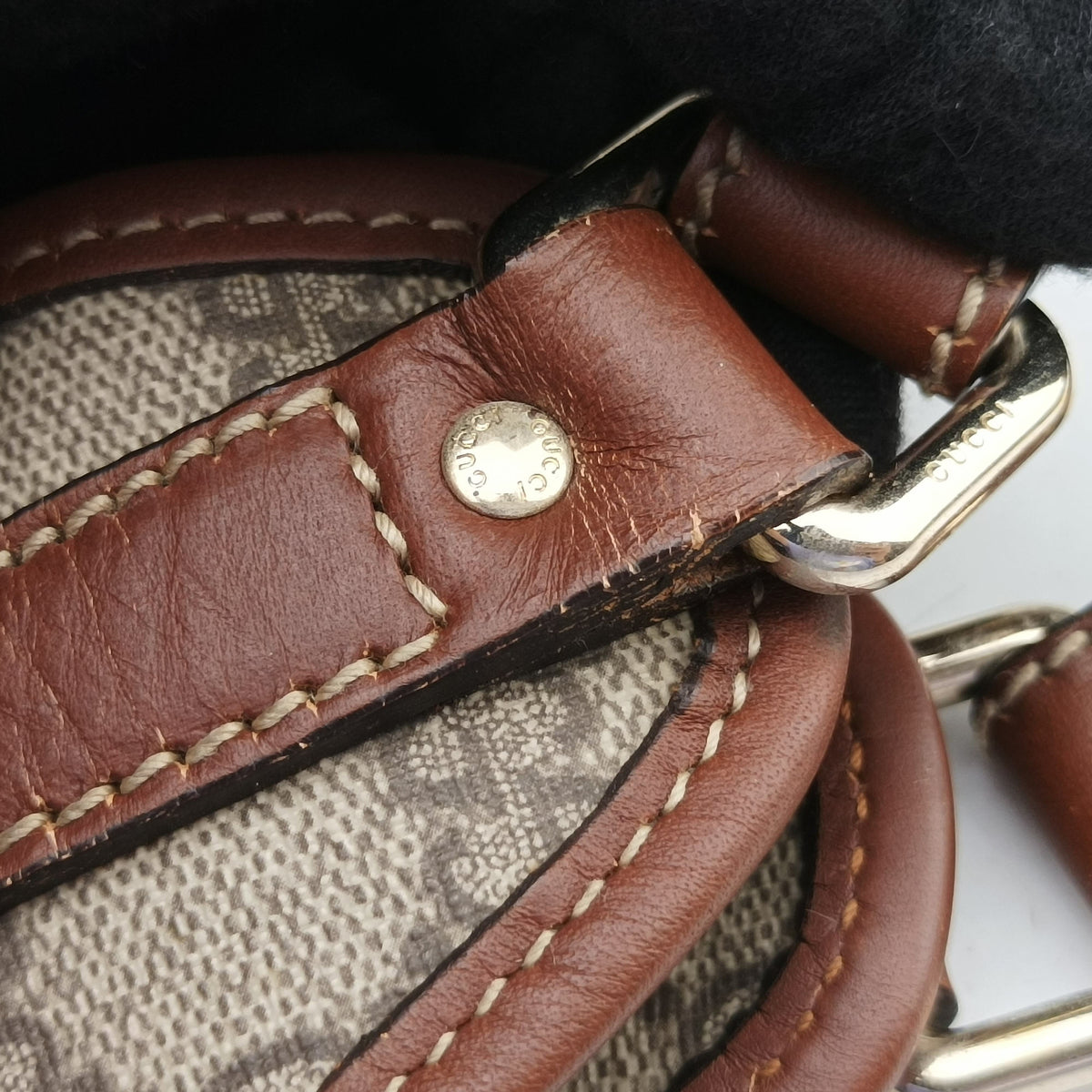 Pre-owned Gucci New Jackie Brown×gBeige PVC coated canvas×Leather 203493 shoulderbag | stylenewstar