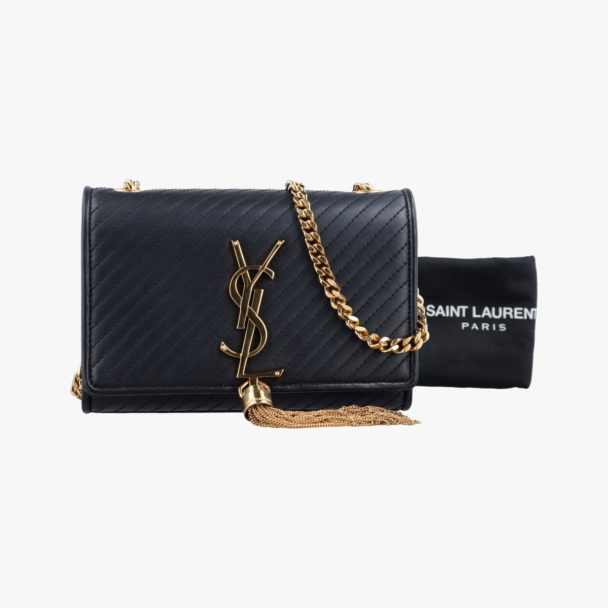 Pre-owned Yves Saint Laurent Monogram Kate Black Leather 356096 shoulderbag | stylenewstar