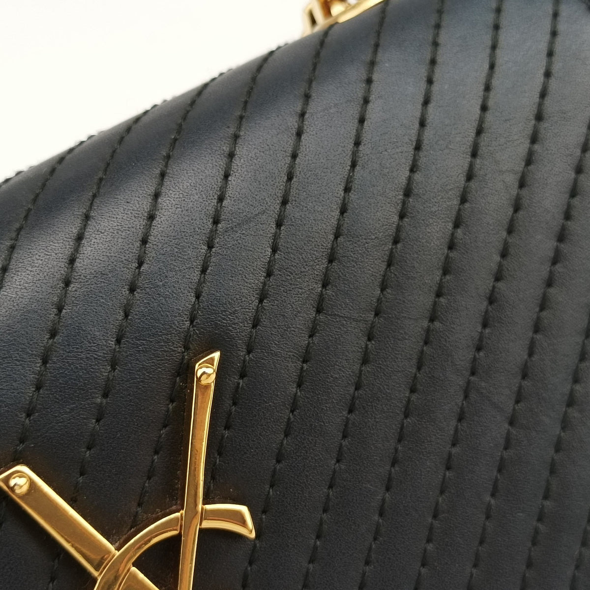 Pre-owned Yves Saint Laurent Monogram Kate Black Leather 356096 shoulderbag | stylenewstar