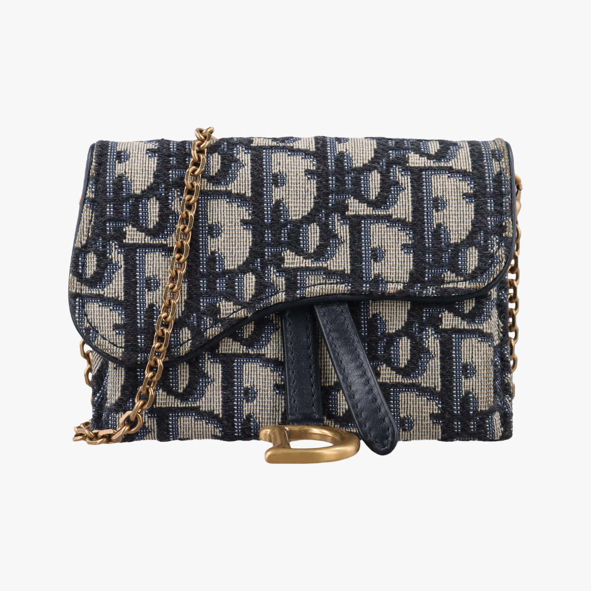 Pre-owned Christian Dior Saddle Navy jacquard×Leather  shoulderbag | stylenewstar