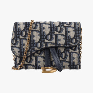 Pre-owned Christian Dior Saddle Navy jacquard×Leather  shoulderbag | stylenewstar