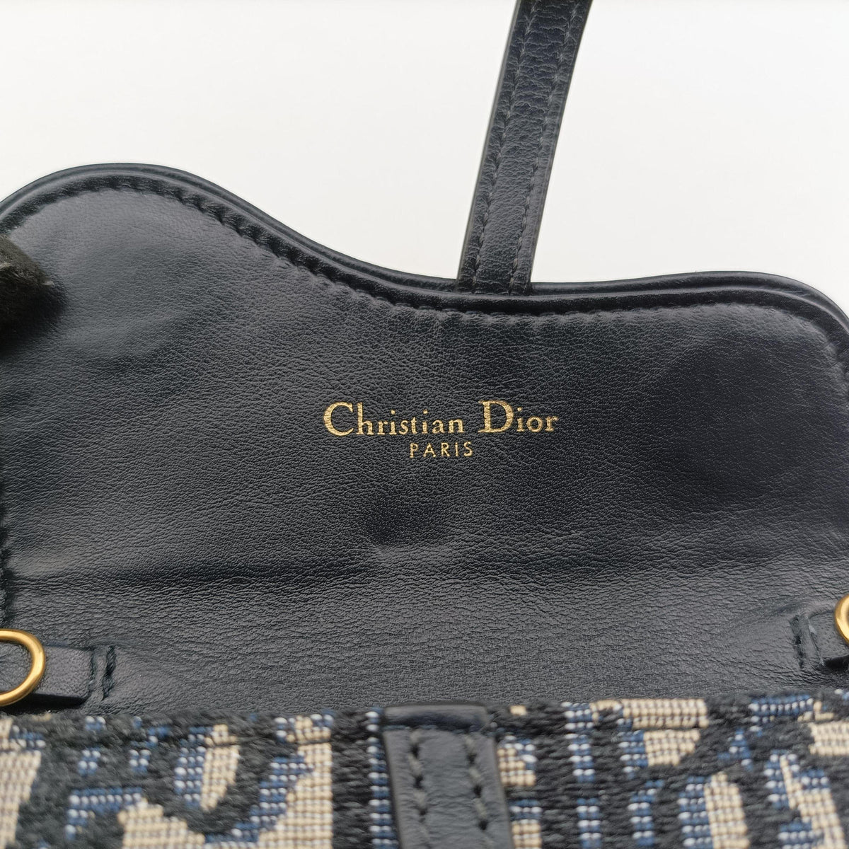 Pre-owned Christian Dior Saddle Navy jacquard×Leather  shoulderbag | stylenewstar