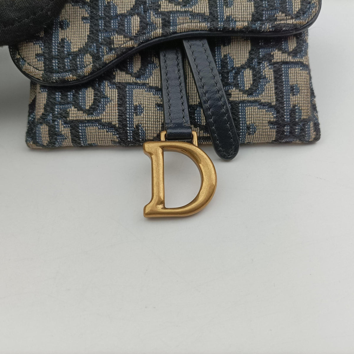 Pre-owned Christian Dior Saddle Navy jacquard×Leather  shoulderbag | stylenewstar