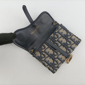 Pre-owned Christian Dior Saddle Navy jacquard×Leather  shoulderbag | stylenewstar