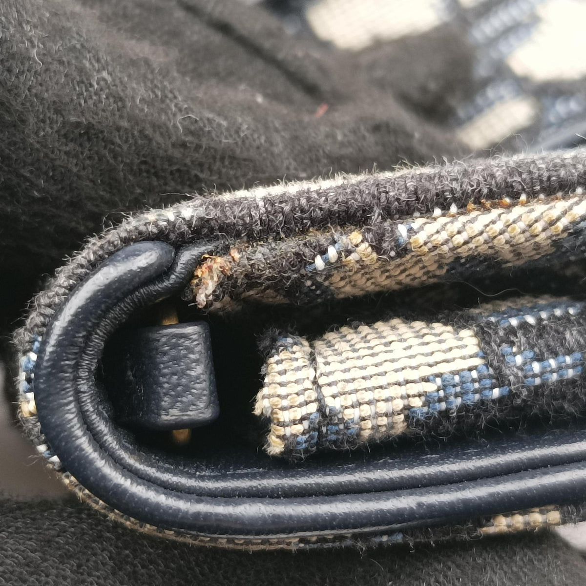 Pre-owned Christian Dior Saddle Navy jacquard×Leather  shoulderbag | stylenewstar