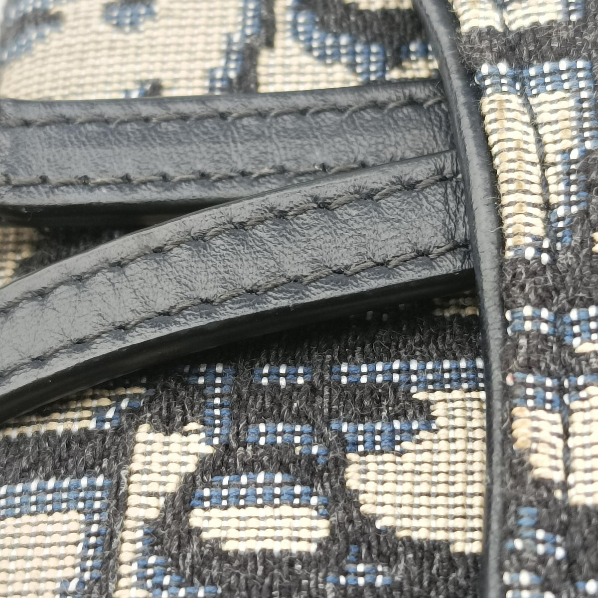 Pre-owned Christian Dior Saddle Navy jacquard×Leather  shoulderbag | stylenewstar