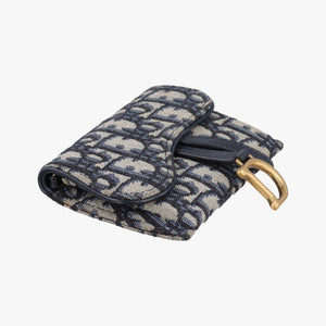 Pre-owned Christian Dior Saddle Navy jacquard×Leather  shoulderbag | stylenewstar