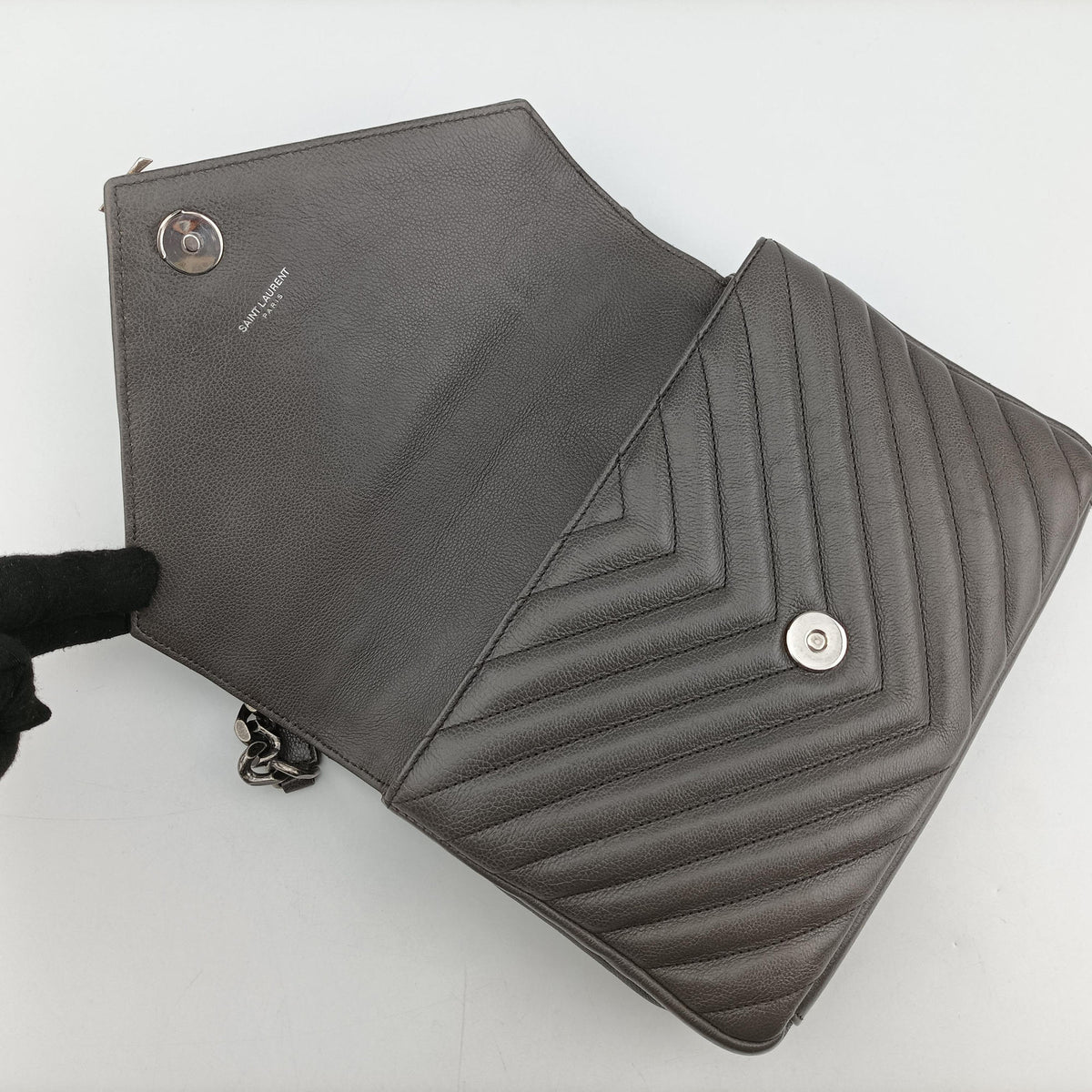 Pre-owned Yves Saint Laurent COLLEGE Grey Leather 428056 shoulderbag | stylenewstar