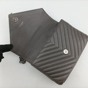 Pre-owned Yves Saint Laurent COLLEGE Grey Leather 428056 shoulderbag | stylenewstar