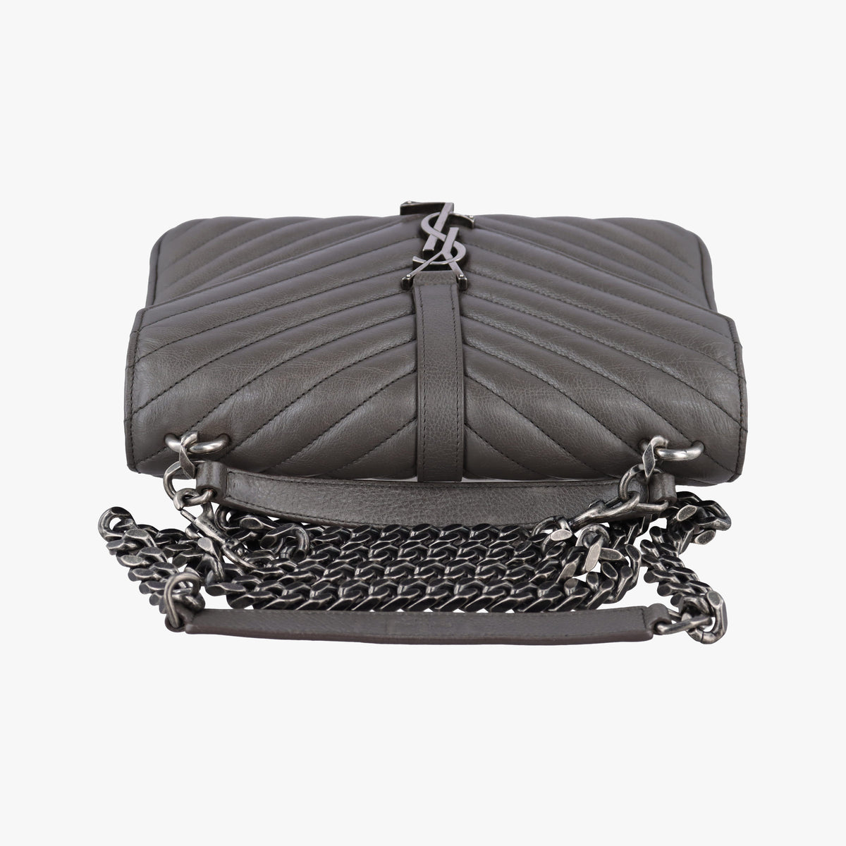 Pre-owned Yves Saint Laurent COLLEGE Grey Leather 428056 shoulderbag | stylenewstar