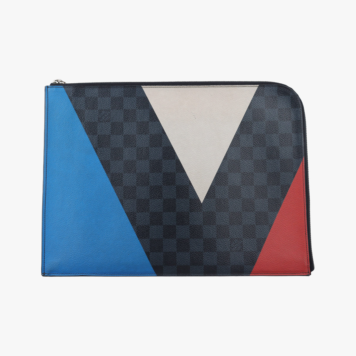 Pre-owned Louis Vuitton Pochette Jour GM America's Cup Noir × Tri-Color Damier Cobalt canvas N41639 clutchbag | stylenewstar