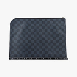 Pre-owned Louis Vuitton Pochette Jour GM America's Cup Noir × Tri-Color Damier Cobalt canvas N41639 clutchbag | stylenewstar