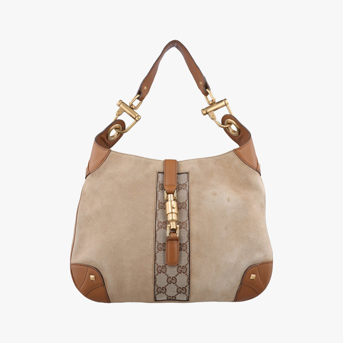 Pre-owned Gucci New Jackie Beige x Brown Suede×leather 120888 shoulderbag | stylenewstar