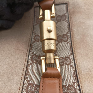 Pre-owned Gucci New Jackie Beige x Brown Suede×leather 120888 shoulderbag | stylenewstar