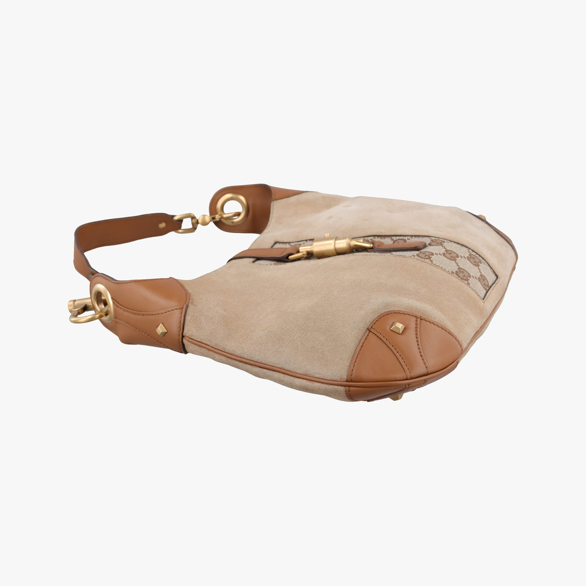 Pre-owned Gucci New Jackie Beige x Brown Suede×leather 120888 shoulderbag | stylenewstar