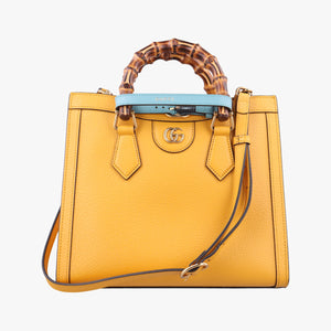 Pre-owned Gucci Diana Jumbo GG Mini Yellow Leather 702721 shoulderbag | stylenewstar