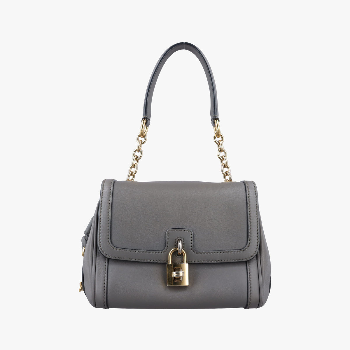 Pre-owned Dolce & Gabbana Miss Dolce Padlock Top Handle Grey Leather  handbag | stylenewstar