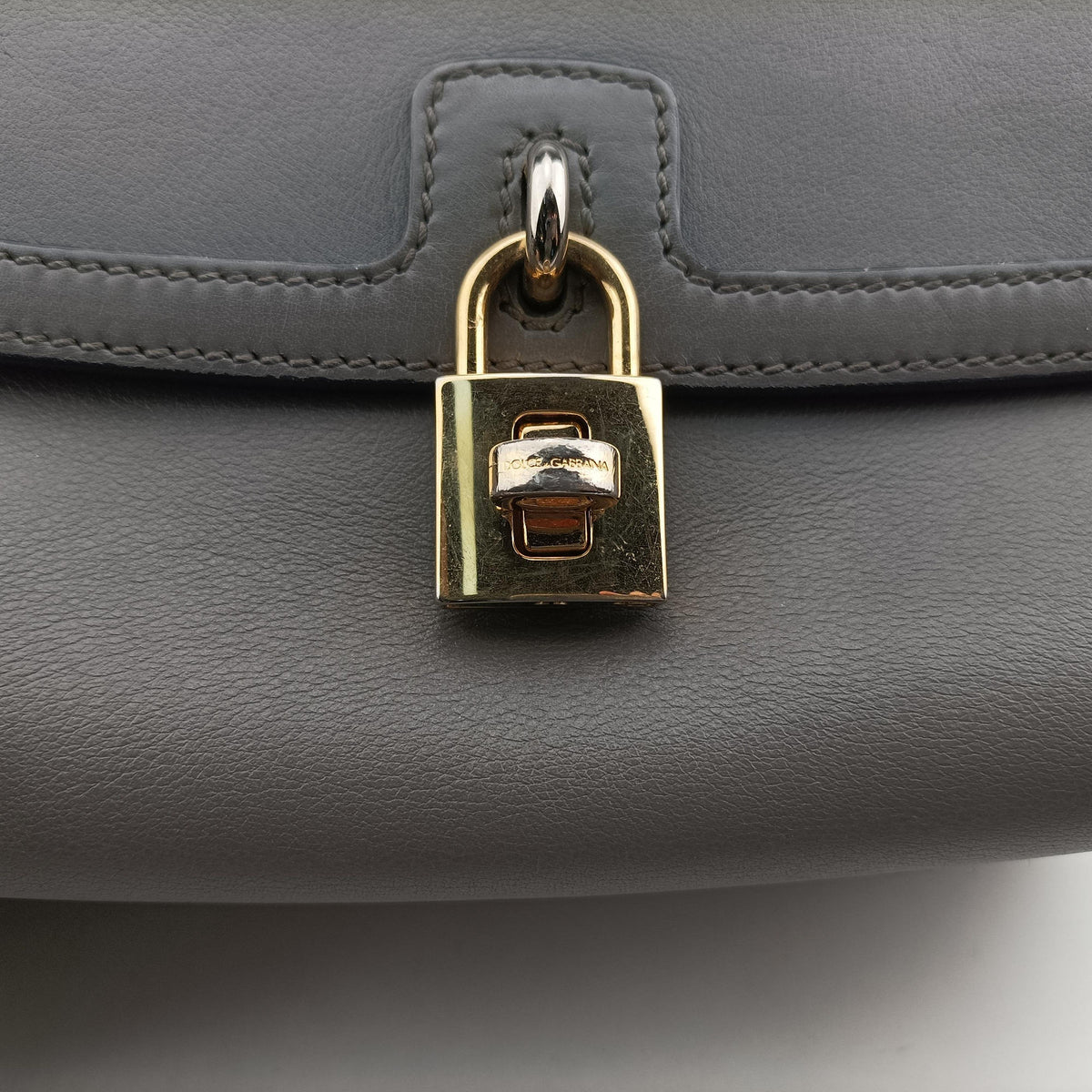 Pre-owned Dolce & Gabbana Miss Dolce Padlock Top Handle Grey Leather  handbag | stylenewstar