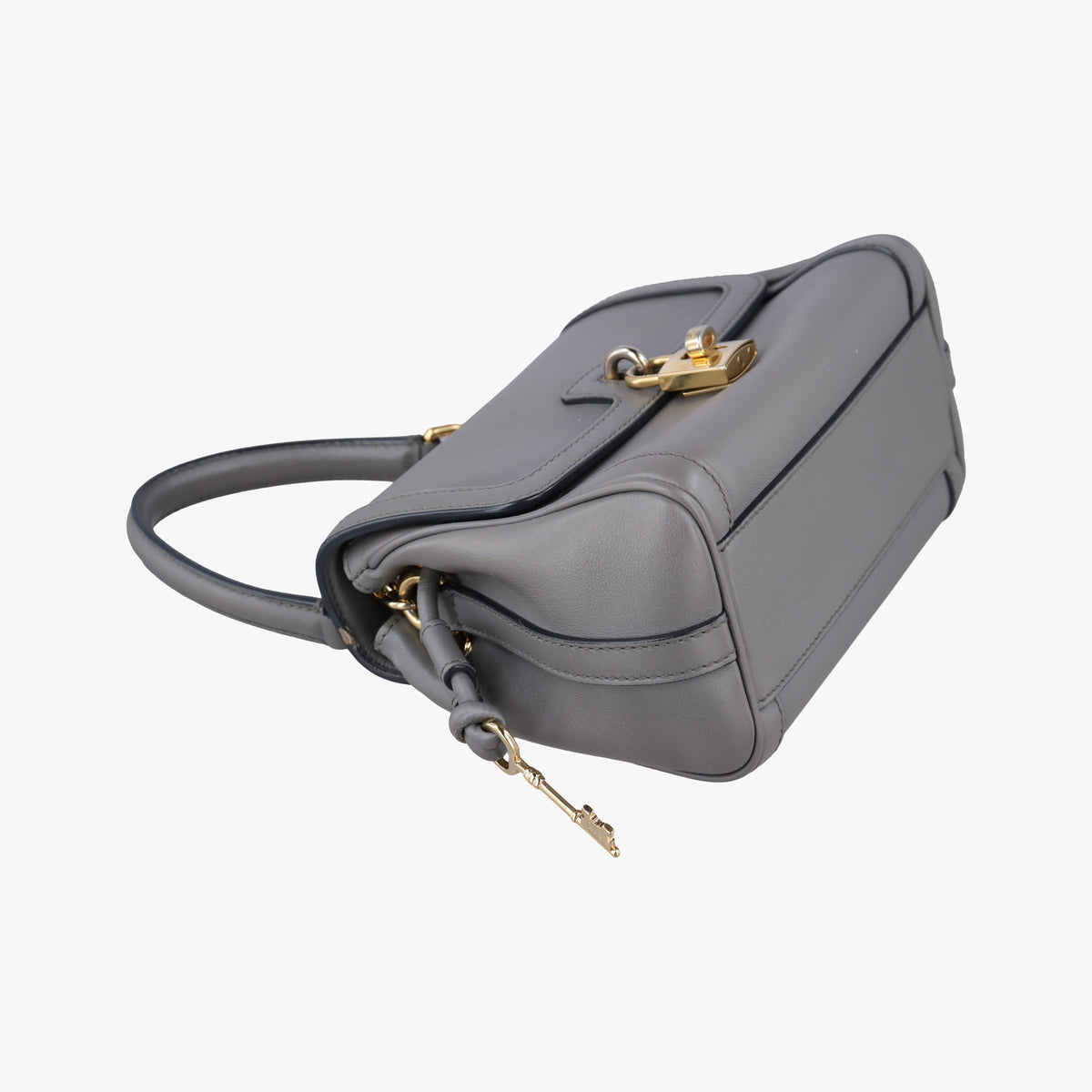 Pre-owned Dolce & Gabbana Miss Dolce Padlock Top Handle Grey Leather  handbag | stylenewstar