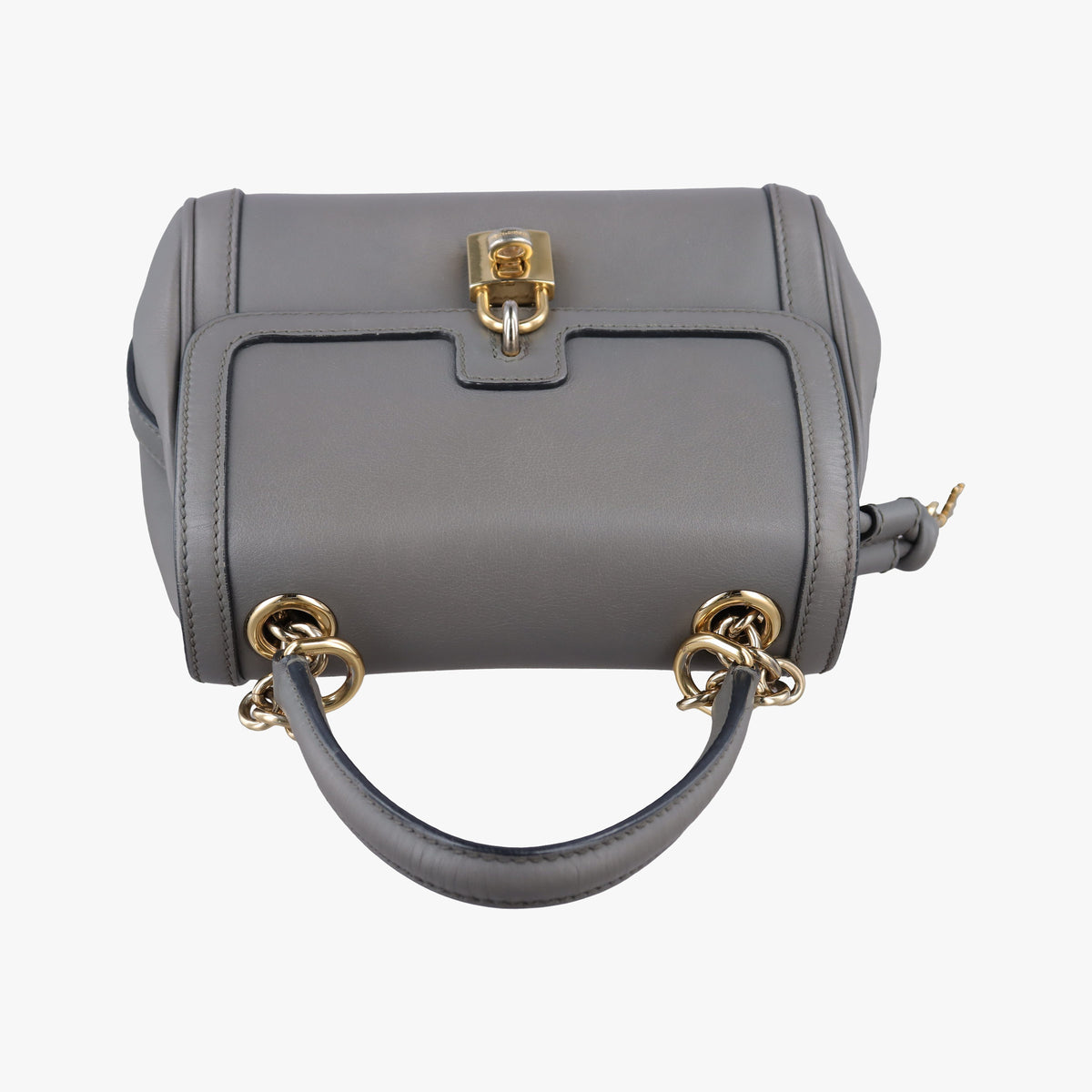 Pre-owned Dolce & Gabbana Miss Dolce Padlock Top Handle Grey Leather  handbag | stylenewstar