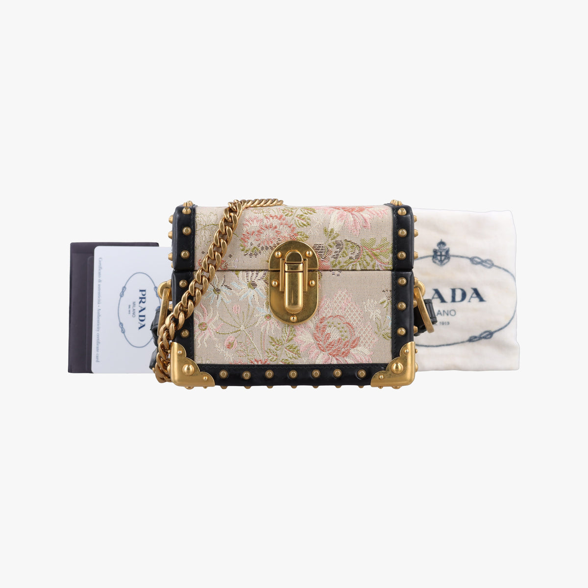 Pre-owned Prada Treasure Trunk Floral Pink x Multi Textile x Leather  shoulderbag | stylenewstar