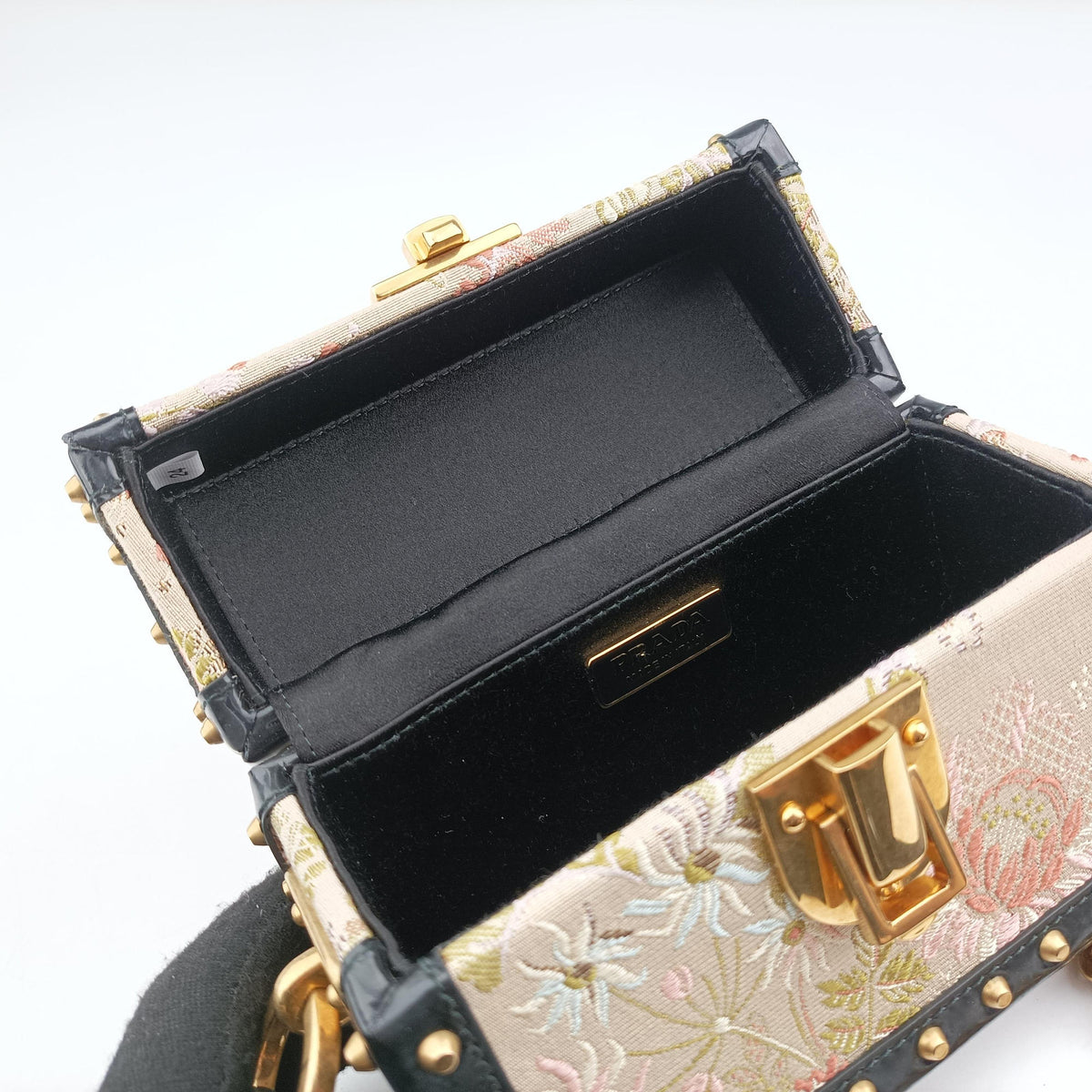 Pre-owned Prada Treasure Trunk Floral Pink x Multi Textile x Leather  shoulderbag | stylenewstar