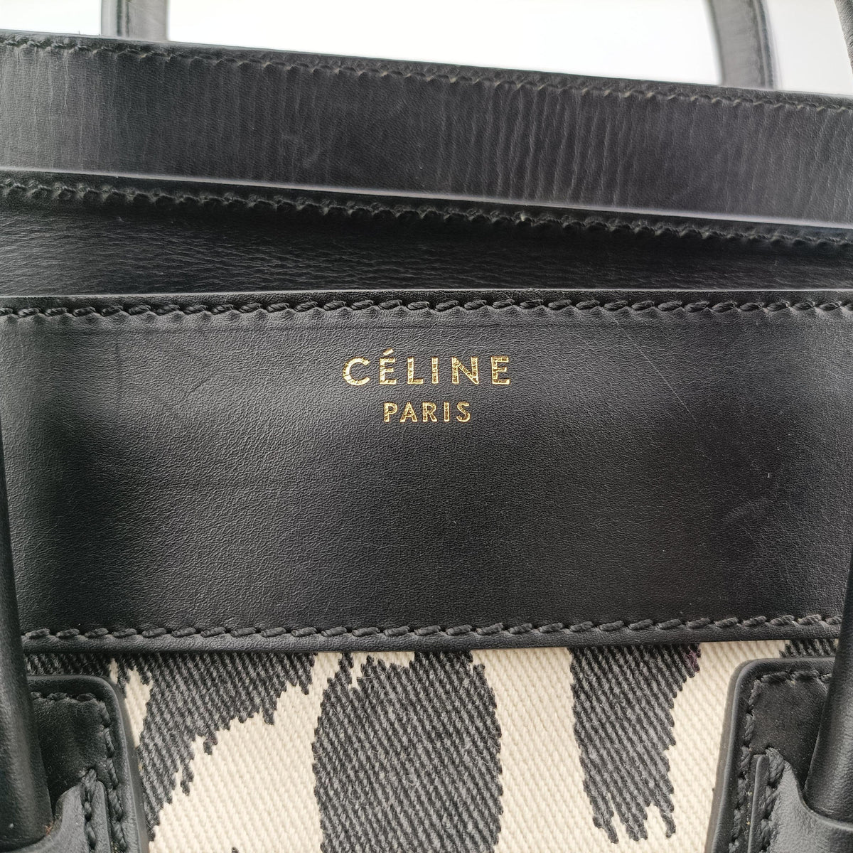 Pre-owned Celine Luggage Mini Shopper Black×white Canvas ×Leather  handbag | stylenewstar