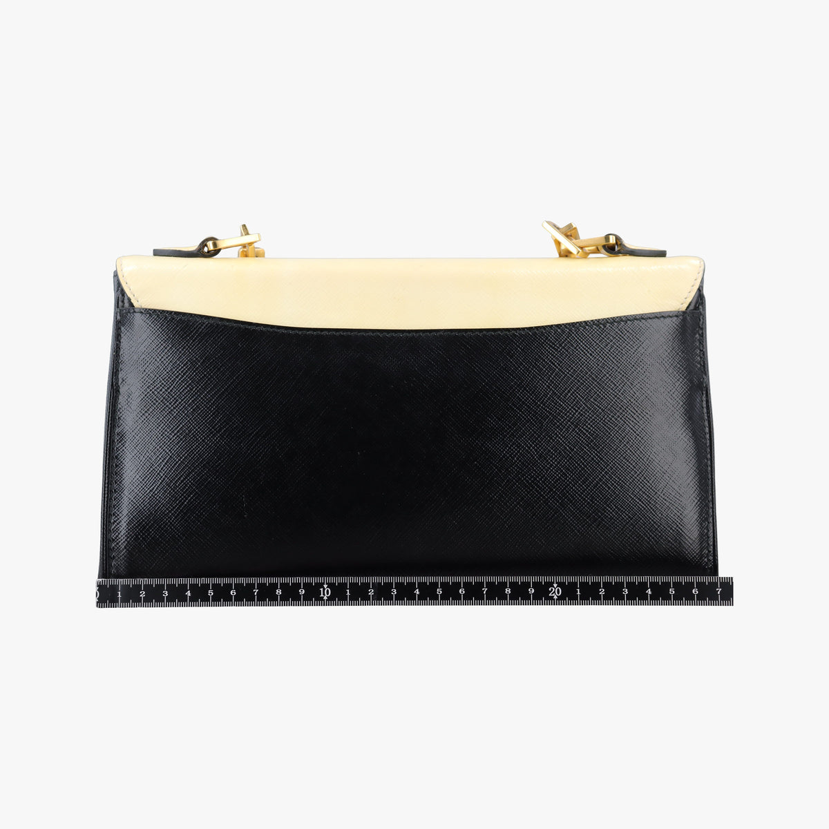Vintage Prada Turn Lock Beige xBlack Patent Saffiano  shoulderbag | stylenewstar