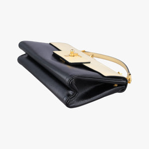 Vintage Prada Turn Lock Beige xBlack Patent Saffiano  shoulderbag | stylenewstar