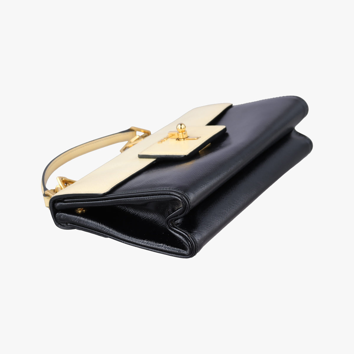 Vintage Prada Turn Lock Beige xBlack Patent Saffiano  shoulderbag | stylenewstar