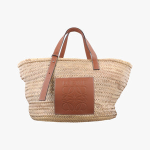 Pre-owned Loewe basket Beige×Brown Leather × Raffia  shoulderbag | stylenewstar