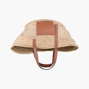 Pre-owned Loewe basket Beige×Brown Leather × Raffia  shoulderbag | stylenewstar