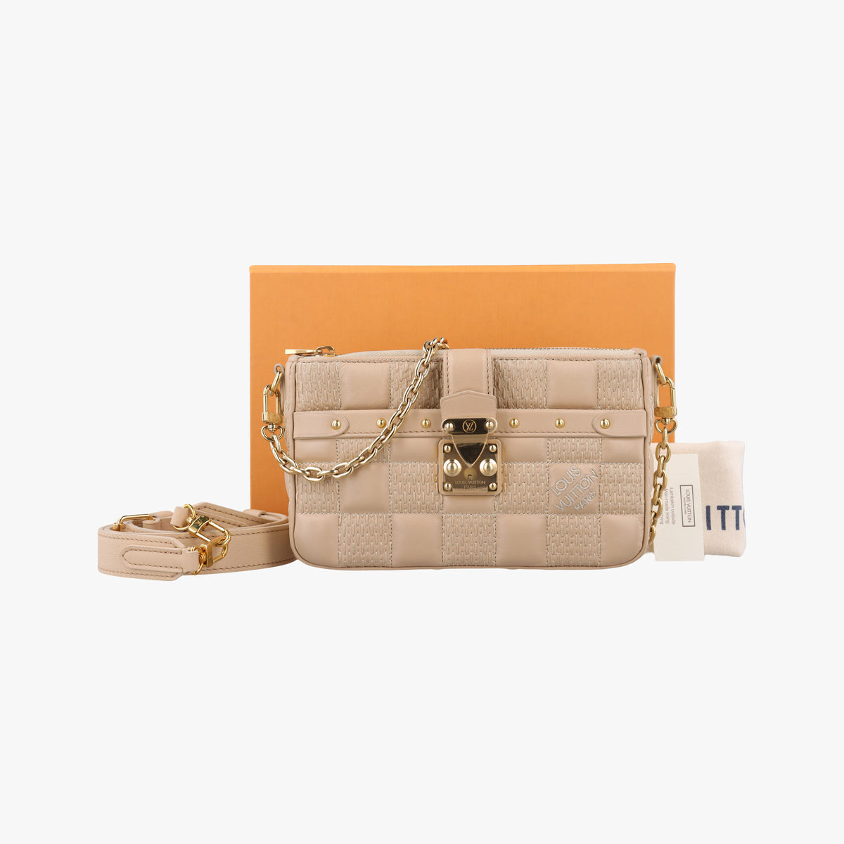 Pre-owned Louis Vuitton Pochette Troca Damier Giant Beige Lambskin M59048 shoulderbag | stylenewstar